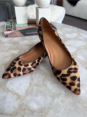 J. Crew Leopard Calf Hair Pointed Toe Flats - Brown/Black 7.5
